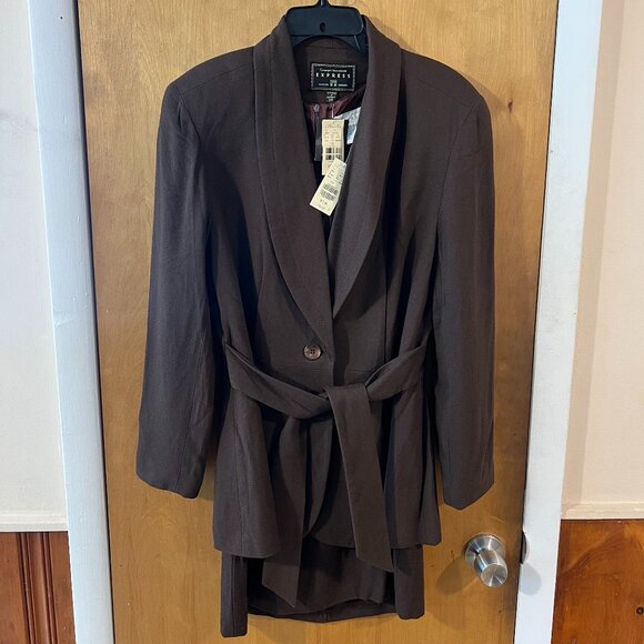 Express Brown Double Breasted Padded Shoulder Blazer & Dress Outfit 3/4 & 7/8 - Picture 1 of 8